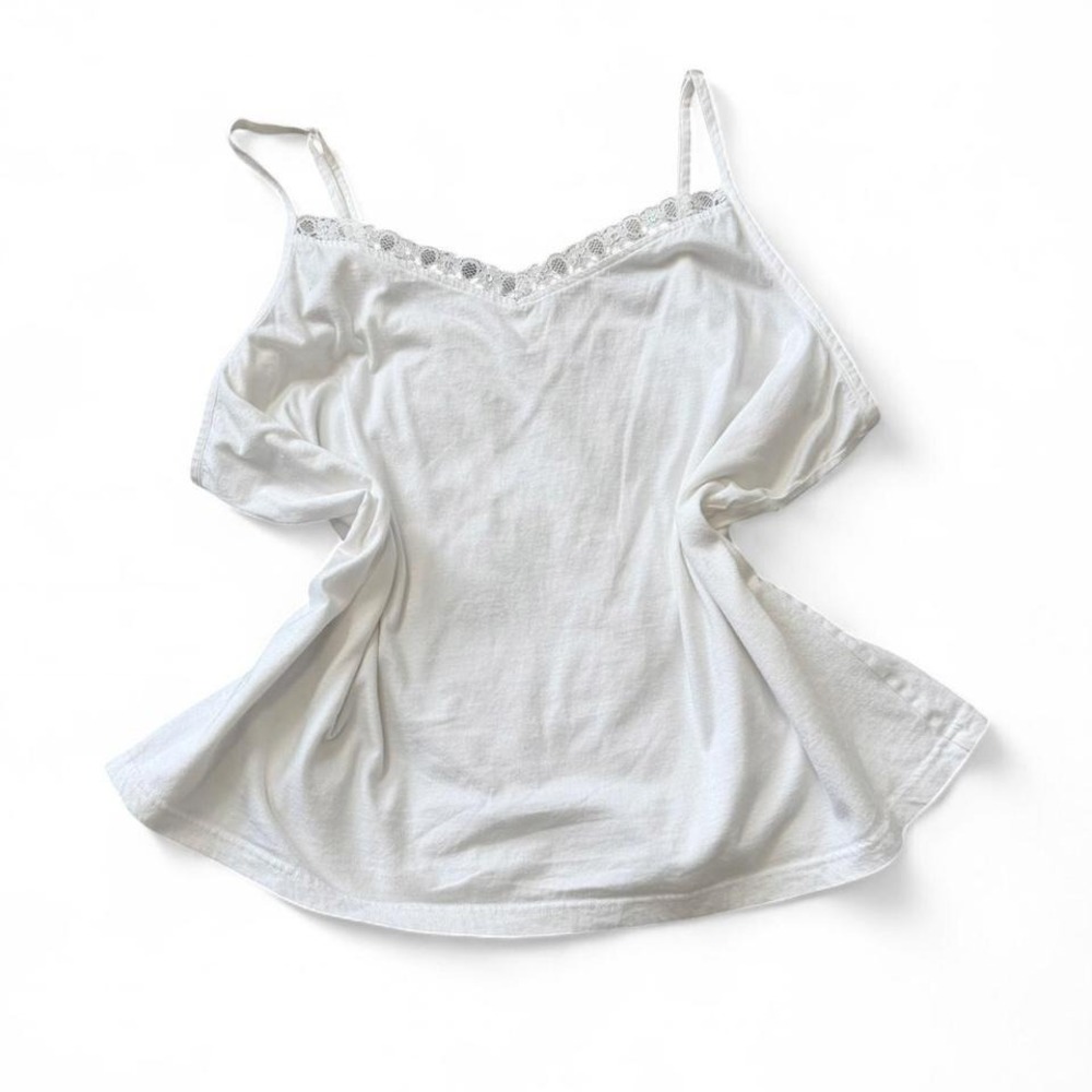 Vintage Y2K Fashion Bug White Lace Trim Cami‎ Top, Women's Size 26W/28W
